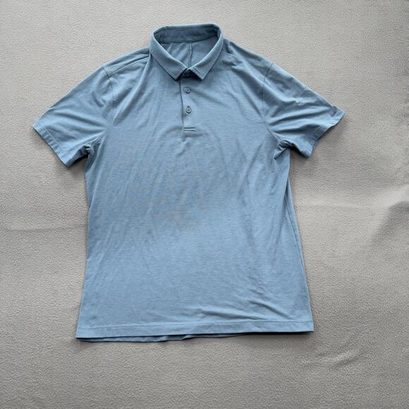 Lululemon Polo Shirt Mens Medium Blue Short Sleeve 3 Button Solid Casual Golf - Picture 1 of 7